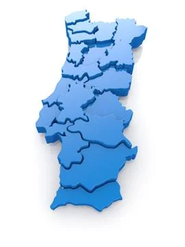 Three-dimensional map of portugal on white background. 3d Stock Illustration