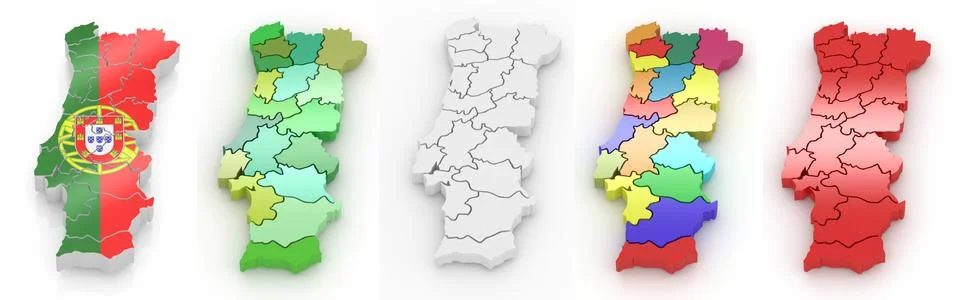 Three-dimensional map of portugal on white isolated background. 3d Иллюстрация