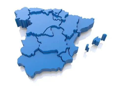 Three-dimensional map of spain on white background. 3d Stock Illustration