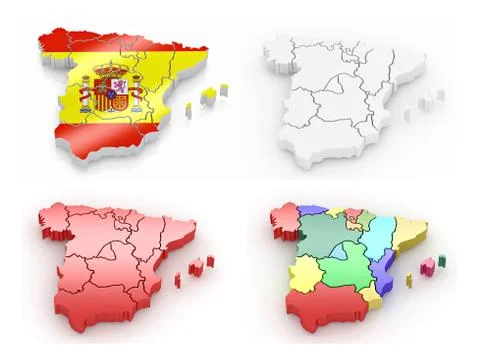 Three-dimensional map of spain on white isolated background. 3d Illustrazione stock