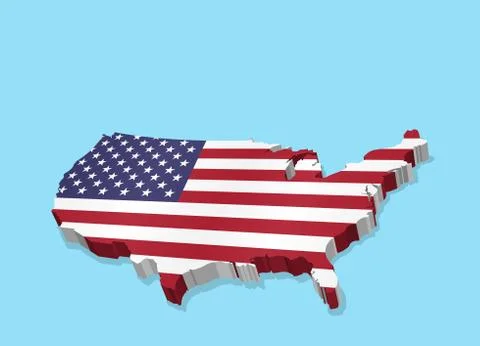 Three Dimensional Map of USA and American Flag Stock Illustration