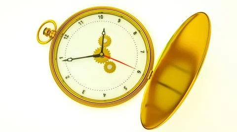 Three-dimensional model of a gold vintage pocket watch. 3d render illustratio Stock Illustration