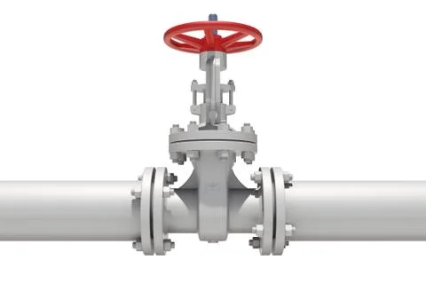 Three-dimensional model of valve connected to pipe flanges Stock Illustration