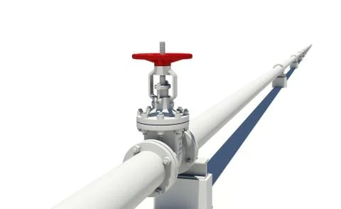 Three-dimensional model of valve connected to pipe flanges Stock Illustration