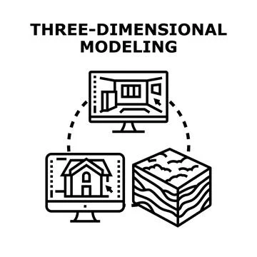 Three dimensional modeling process involving monitors architectural building  Stock Illustration