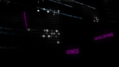 Three dimensional motion graphic with information words like assistant Stock Footage 321608263
