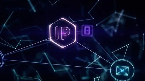 The three-dimensional network topology infographics with ip addresses 3d illu Stock Illustration
