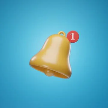 Three-dimensional notification icon on blue background. 3d illustration. Photos