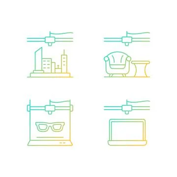 Three dimensional objects production gradient linear vector icons set Stockillustratie
