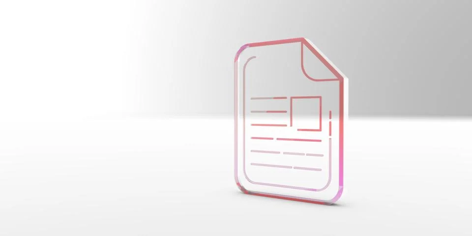 Three-dimensional, outline document icon. 3D illustration, 3D rendering. Stock Illustration
