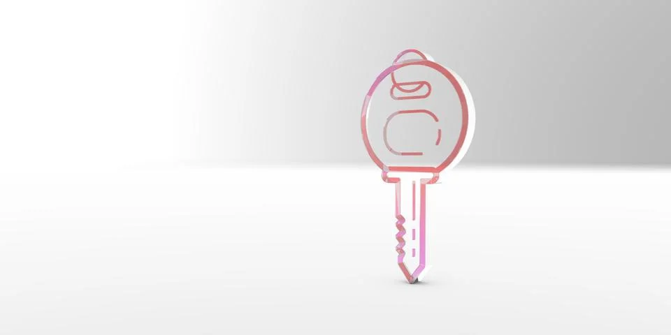 Three-dimensional, outline key icon. 3D illustration, 3D rendering. 스톡 일러스트