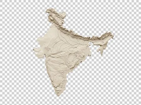 Three dimensional physical map of india with mountain ranges on plain backg.. Stock Photos