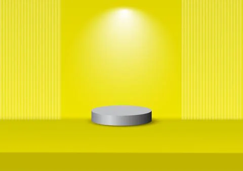 Three-dimensional podium gray with yellow background with white spotlight Stock Illustration