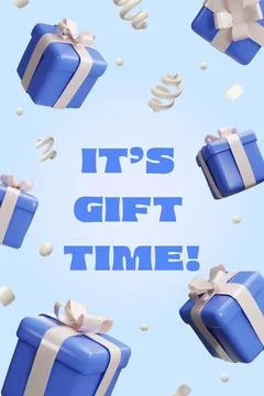 Three-dimensional poster blue gift boxes Stock Illustration