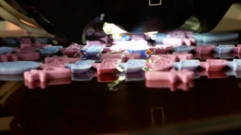 Three dimensional printer. 3D plastic printer, 3D printing Stock Footage 190408866