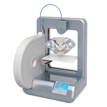 Three dimensional printer with diamond,  3D rendering Stock Illustration