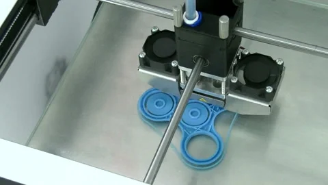 Three dimensional printer during work in school laboratory, 3D plastic printer Stock Footage 85508958