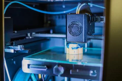 Three dimensional printing machine prints physical 3D model Stock Photos