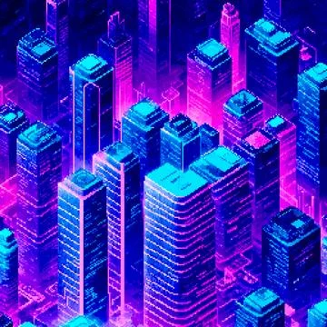 Three-dimensional projection pixel 8-bit art view of the city. 3D Illustration Stock Illustration