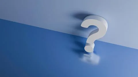 A three-dimensional question mark leaning against a blue wall Stock Illustration