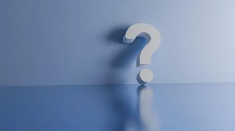 A three-dimensional question mark leaning against a blue wall Stock Illustration