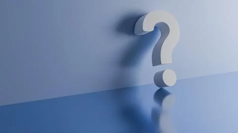 A three-dimensional question mark leaning against a blue wall Illustrazione stock