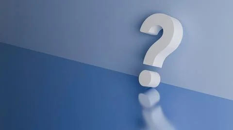 A three-dimensional question mark leaning against a blue wall Stock Illustration
