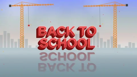 Three dimensional red bold text back to school animation on abstract constr.. Stock Footage 340449804