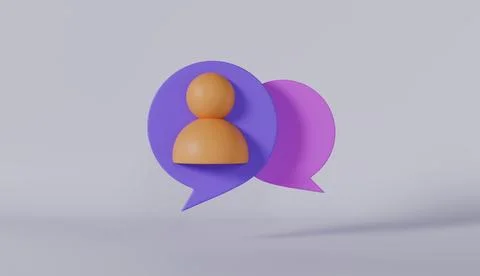 Three dimensional render of purple speech bubbles with user profile icon Stock Photos