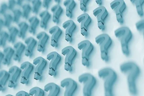 Three dimensional rendered blue question marks on a background of white signs Stock Illustration