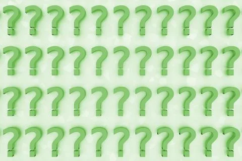 Three dimensional rendered green question marks on a background of white sign Stock Illustration