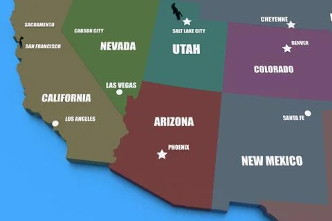 Three dimensional rendered map of Arizona Stock Illustration