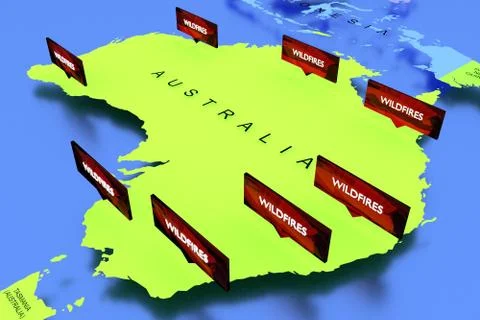 Three dimensional rendered map of Australia Stock Illustration