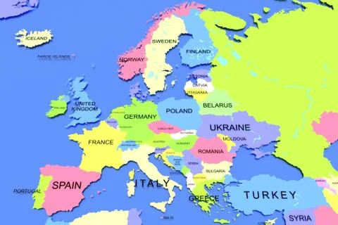 Three dimensional rendered map of Europe Stock Illustration