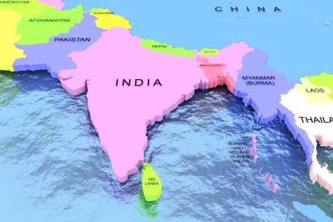 Three dimensional rendered map of India Stock Illustration