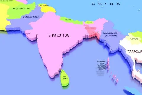Three dimensional rendered map of India Stock Illustration