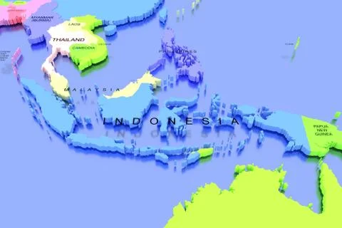 Three dimensional rendered map of Indonesia Stock Illustration
