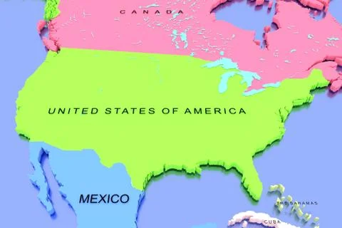 Three dimensional rendered map of North America Stock Illustration