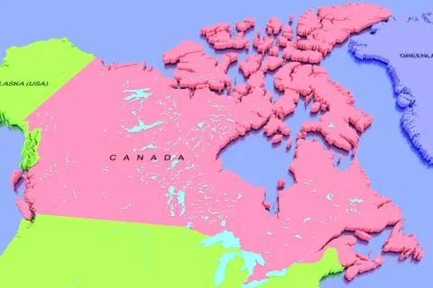 Three dimensional rendered map of North America Stock Illustration