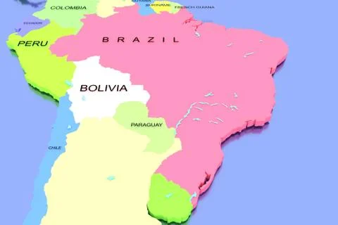 Three dimensional rendered map of South America Stock Illustration