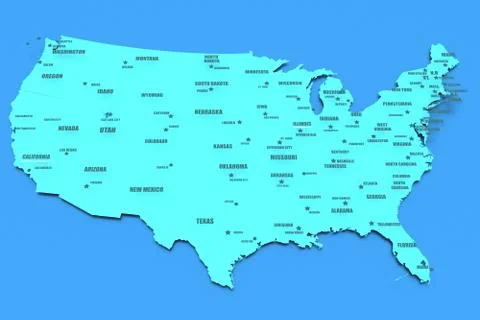 Three dimensional rendered map of USA Stock Illustration