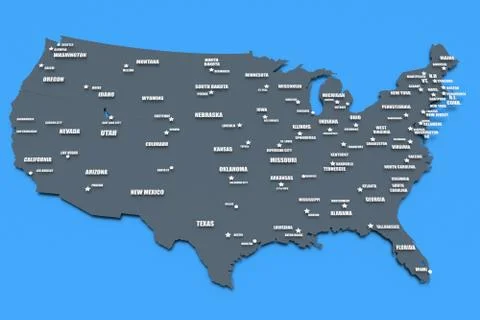 Three dimensional rendered map of USA Stock Illustration