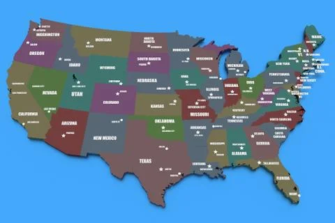 Three dimensional rendered map of USA Stock Illustration