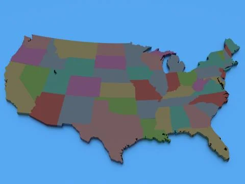 Three dimensional rendered map of USA Stock Illustration
