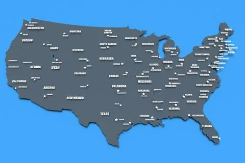 Three dimensional rendered map of USA Stock Illustration