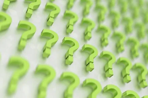 Three dimensional rendered question marks on a background of white signs. 3D  Stock Illustration
