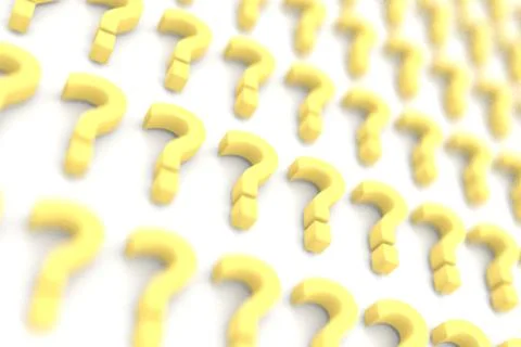 Three dimensional rendered question marks on a background of white signs. 3D  Stock Illustration