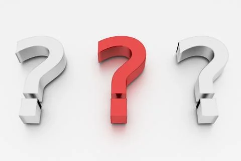 Three dimensional rendered red question mark on a background of white signs.  Stock Illustration