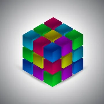 Three dimensional Rubik cube. Isometric vector art Stock Illustration