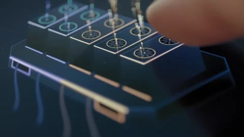 Three dimensional server module presents multiple illuminated processing Stock Footage 342487831